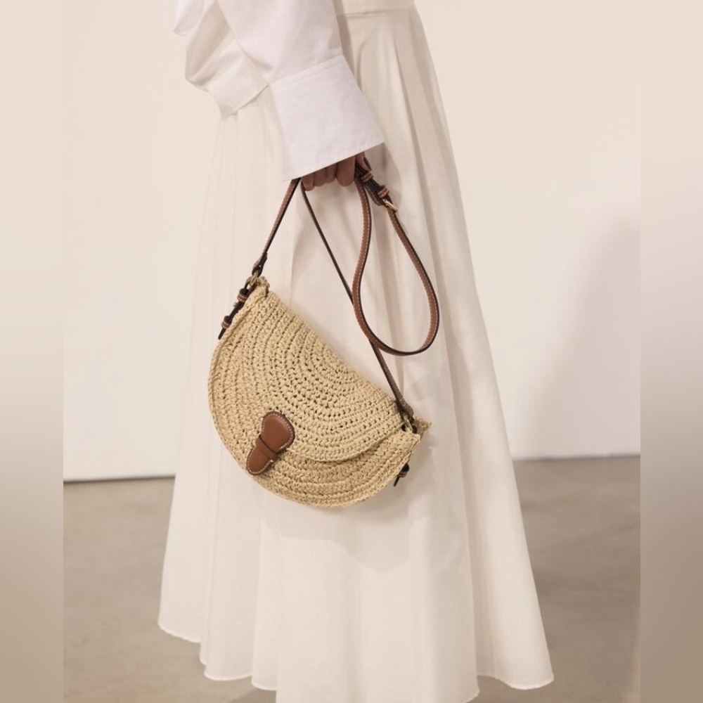 Zara Beige Woven Crossbody Bag